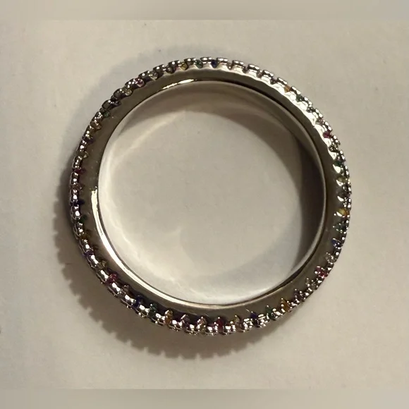 Ring - size 7.75 -New - dainty multi-color rhinestones silver tone band. BOGO ⬇️ - Picture 6 of 9